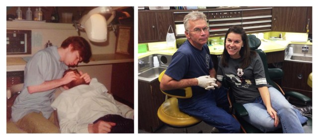 On the left, my dad in dental school; On the right, getting my teeth cleaned on a Saturday afternoon (which is why my dad's in jeans, LOL)