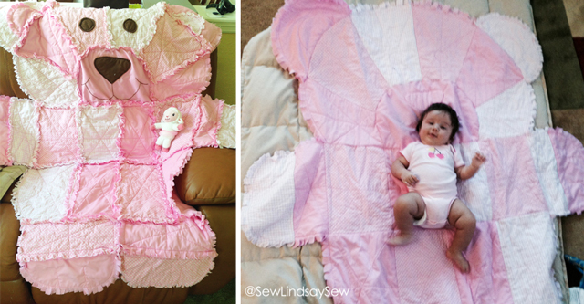 On the left, the quilt with "Lambie" from Doc McStuffins; On the right, the quilt with Sophia the First!